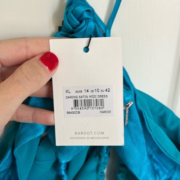 New NWT Bardot x Revolve Daring Satin Maxi Dress in Marine Blue - Picture 6 of 7